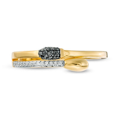 0.085 CT. T.W. Enhanced Black and White Diamond Matchstick Wrap Ring in Sterling Silver and 14K Gold Plate