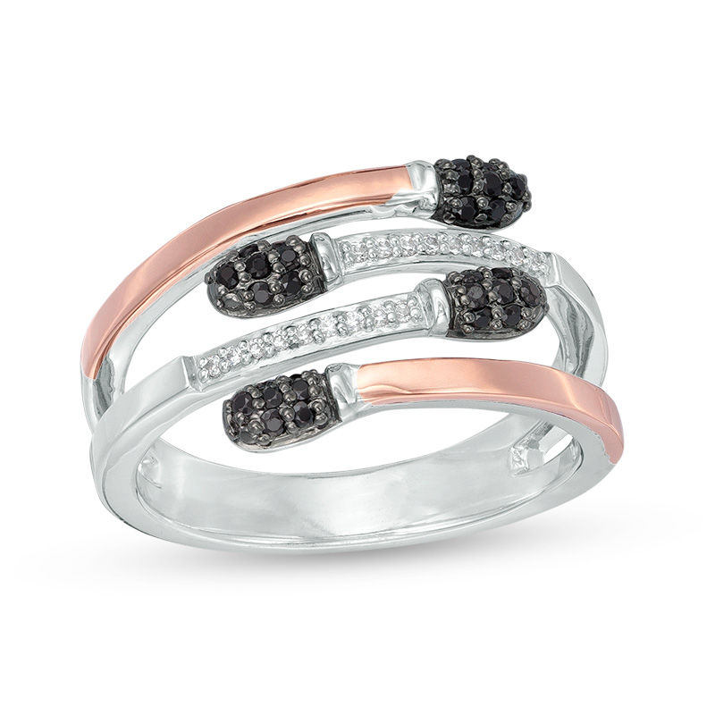 0.18 CT. T.W. Enhanced Black and White Diamond Matchstick Wrap Ring in Sterling Silver and 10K Rose Gold|Peoples Jewellers