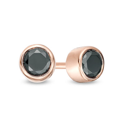 CT. T.W. Black Diamond Bezel-Set Solitaire Stud Earrings in 10K Rose Gold