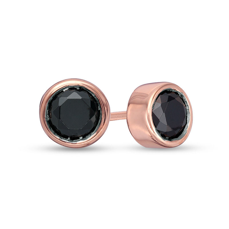 CT. T.W. Black Diamond Bezel-Set Solitaire Stud Earrings in 10K Rose Gold|Peoples Jewellers