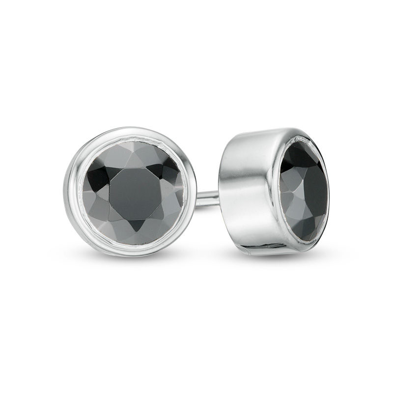 Main Image 1 of 0.69 CT. T.W. Black Diamond Bezel-Set Solitaire Stud Earrings in 10K White Gold