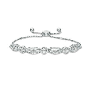 0.58 CT. T.W. Baguette and Round Diamond Alternating Geometric Bolo Bracelet in Sterling Silver - 9.5"