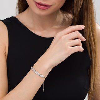 0.58 CT. T.W. Baguette and Round Diamond Alternating Geometric Bolo Bracelet in Sterling Silver - 9.5"