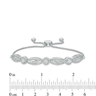 0.58 CT. T.W. Baguette and Round Diamond Alternating Geometric Bolo Bracelet in Sterling Silver - 9.5"