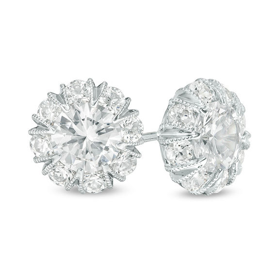 2.30 CT. T.W. Certified Diamond Frame Vintage-Style Stud Earrings in 14K White Gold (I/I1)