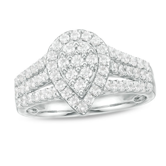 0.95 CT. T.W. Pear-Shaped Multi-Diamond Frame Multi-Row Ring in 10K White Gold