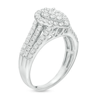 0.95 CT. T.W. Pear-Shaped Multi-Diamond Frame Multi-Row Ring in 10K White Gold