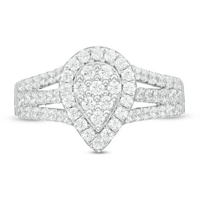 0.95 CT. T.W. Pear-Shaped Multi-Diamond Frame Multi-Row Ring in 10K White Gold