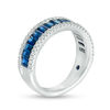 Thumbnail Image 1 of Vera Wang Love Collection 0.23 CT. T.W. Diamond and Baguette Blue Sapphire Multi-Row Wedding Band in 14K White Gold