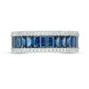 Thumbnail Image 2 of Vera Wang Love Collection 0.23 CT. T.W. Diamond and Baguette Blue Sapphire Multi-Row Wedding Band in 14K White Gold
