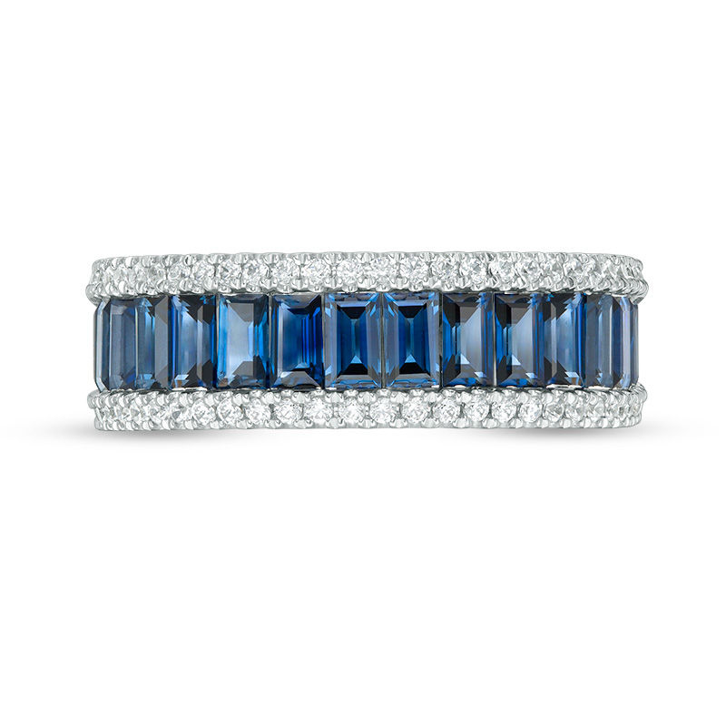 Vera Wang Love Collection 0.23 CT. T.W. Diamond and Baguette Blue Sapphire Multi-Row Wedding Band in 14K White Gold