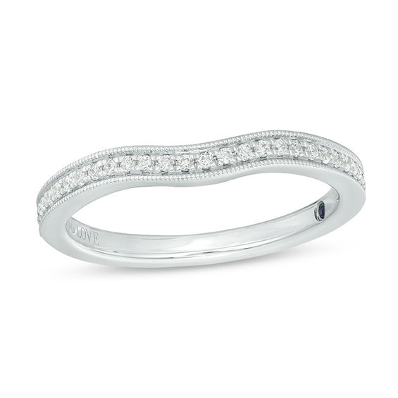 Vera Wang Love Collection 0.115 CT. T.W. Diamond Contour Vintage-Style Wedding Band in 14K White Gold