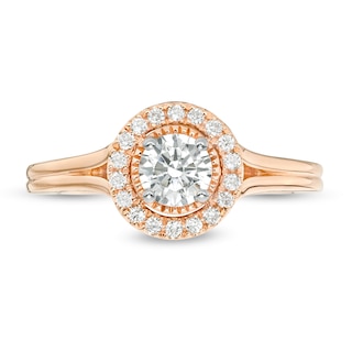 Vera Wang Love Collection 0.69 CT. T.W. Diamond Frame Split Shank Engagement Ring in 14K Rose Gold