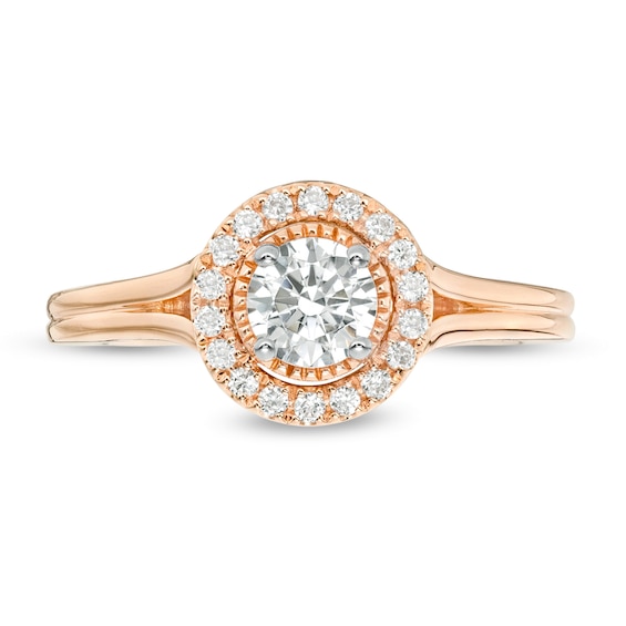 Vera Wang Love Collection 0.69 CT. T.W. Diamond Frame Split Shank Engagement Ring in 14K Rose Gold