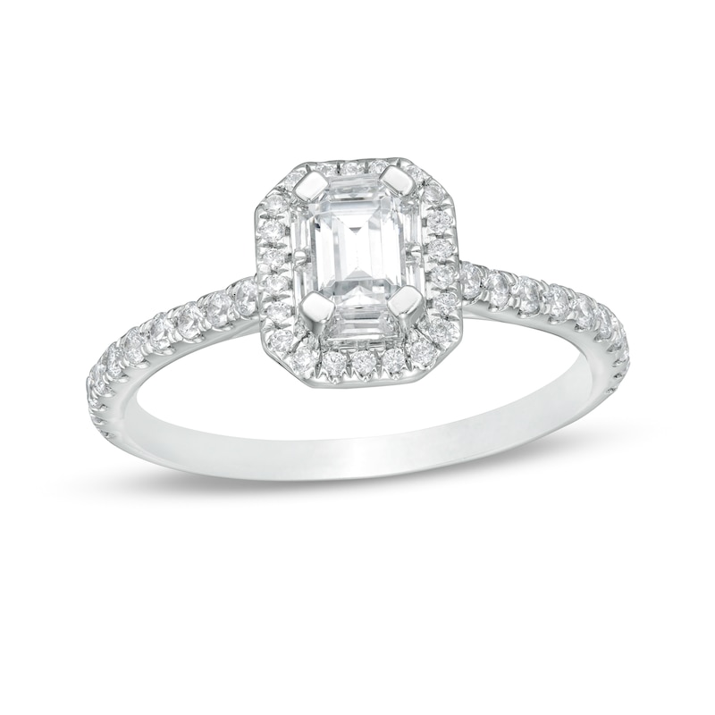 0.70 CT. T.W. Emerald-Cut Diamond Octagonal Frame Engagement Ring in 14K White Gold|Peoples Jewellers