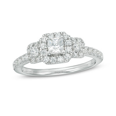 0.75 CT. T.W. Princess-Cut Diamond Past Present Future® Frame Engagement Ring in 14K White Gold