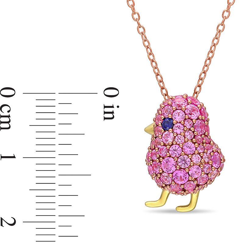 Lab-Created Pink and Blue Sapphire Chick Pendant in Sterling Silver with Two-Tone Rhodium