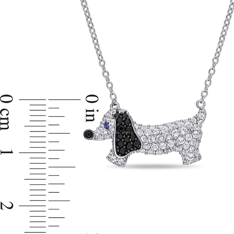 Lab-Created White and Blue Sapphire and Black Spinel Dachshund Necklace in Sterling Silver - 17"