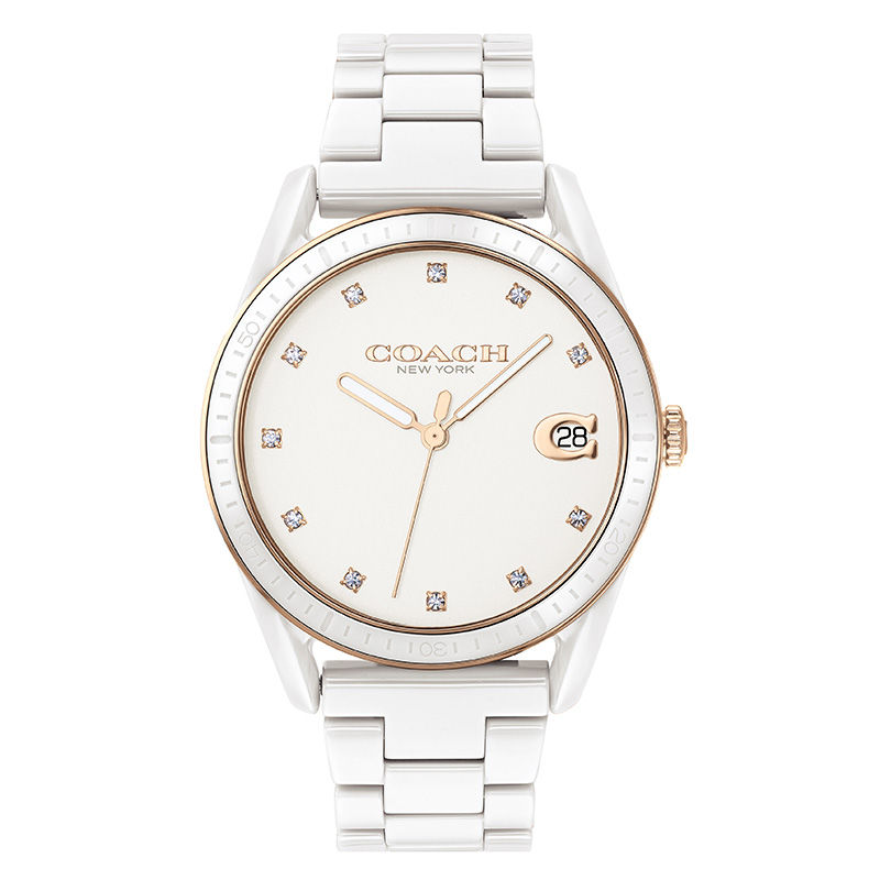Ladies' Coach Preston Crystal Accent White Ceramic Watch (Model: 14503263)|Peoples Jewellers
