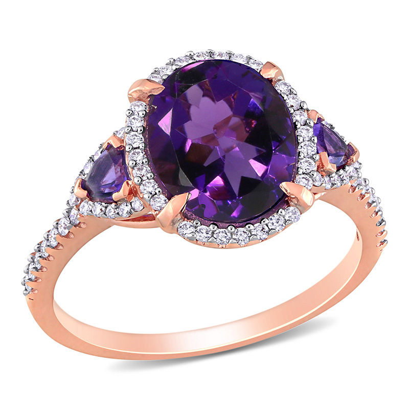 Oval Amethyst and 0.24 CT. T.W. Diamond Frame Ring in 14K Rose Gold|Peoples Jewellers
