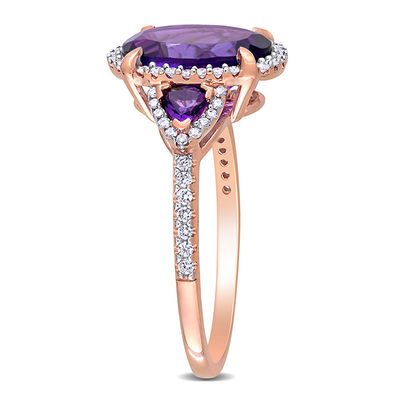 Oval Amethyst and 0.24 CT. T.W. Diamond Frame Ring in 14K Rose Gold