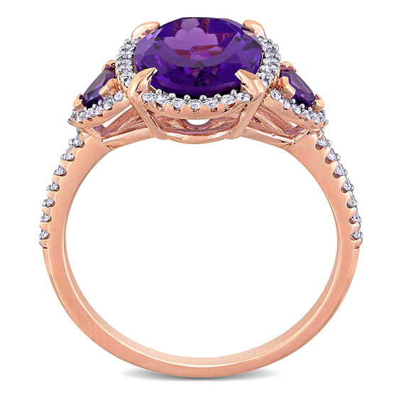 Oval Amethyst and 0.24 CT. T.W. Diamond Frame Ring in 14K Rose Gold ...