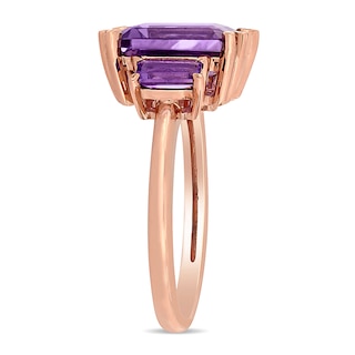 Emerald-Cut Amethyst Three Stone Ring in 14K Rose Gold