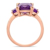 Emerald-Cut Amethyst Three Stone Ring in 14K Rose Gold