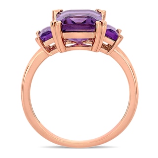 Emerald-Cut Amethyst Three Stone Ring in 14K Rose Gold