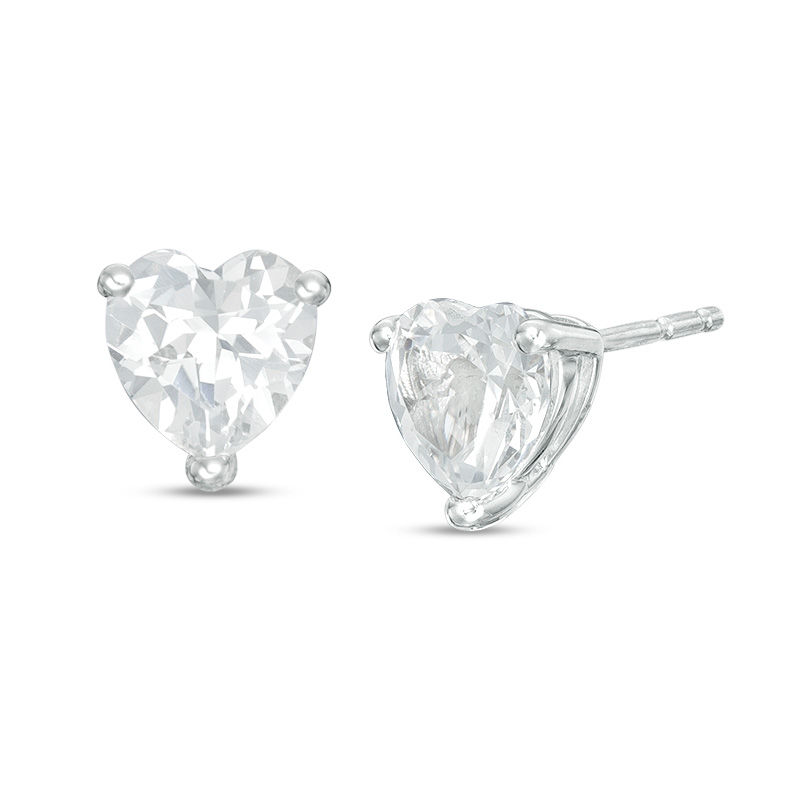 6.0mm Heart-Shaped Lab-Created White Sapphire Solitaire Stud Earrings in Sterling Silver|Peoples Jewellers
