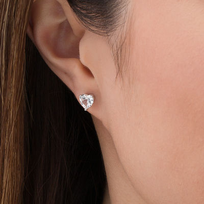 6.0mm Heart-Shaped Lab-Created White Sapphire Solitaire Stud Earrings in Sterling Silver