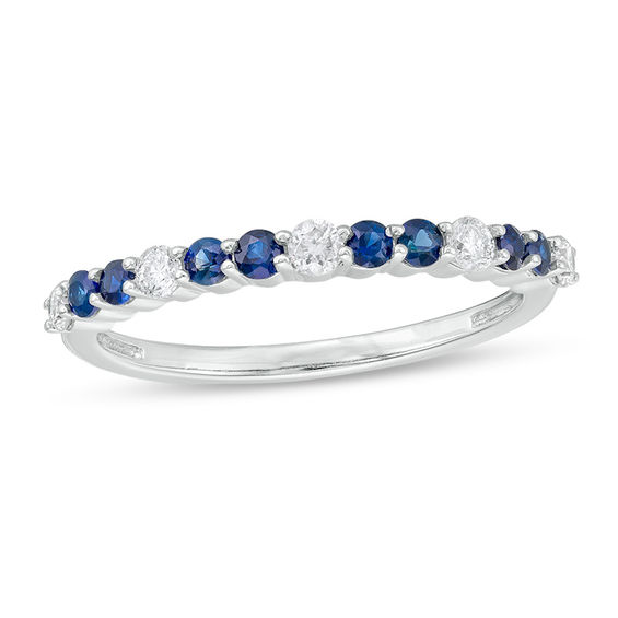 Blue Sapphire and 0.18 CT. T.W. Diamond Alternating Stackable Band in 10K White Gold