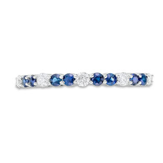 Blue Sapphire and 0.18 CT. T.W. Diamond Alternating Stackable Band in 10K White Gold