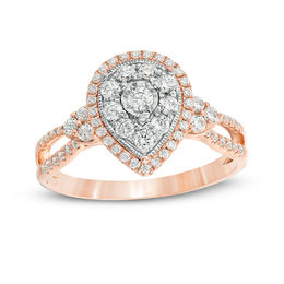 0.45 CT. T.W. Diamond Pear-Shaped Frame Vintage-Style Engagement Ring in 10K Rose Gold