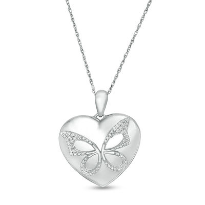 0.065 CT. T.W. Diamond Butterfly Heart Locket in Sterling Silver