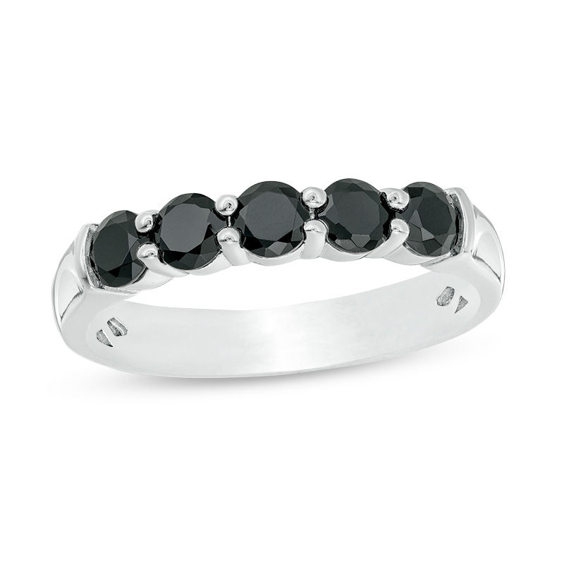 0.95 CT. T.W. Black Diamond Five Stone Anniversary Band in Sterling Silver|Peoples Jewellers