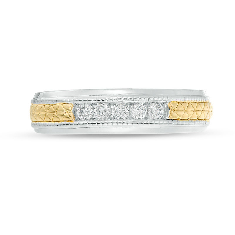 Men's 0.23 CT. T.W. Diamond Five Stone Anniversary Band in Sterling Silver and 14K Gold Plate - Size 10|Peoples Jewellers