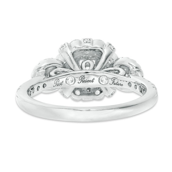 1.46 CT. T.W. Princess-Cut Diamond Past Present Future® Double Frame Bridal Set in 10K White Gold - Size 7