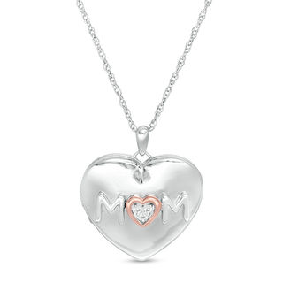 Diamond Accent "MOM" Heart Locket in Sterling Silver and 10K Rose Gold