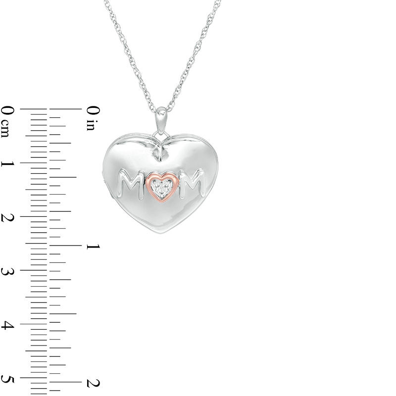 Diamond Accent "MOM" Heart Locket in Sterling Silver and 10K Rose Gold