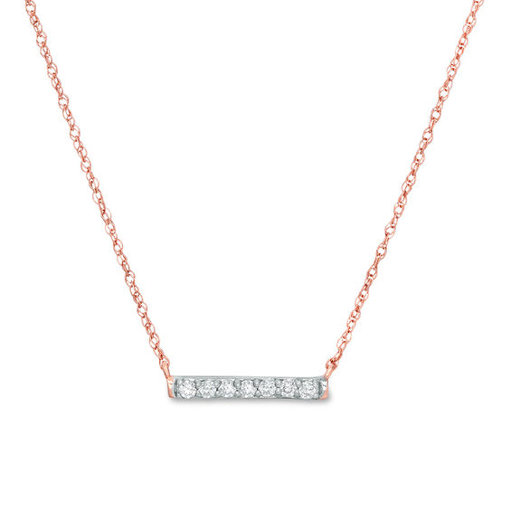 0.065 CT. T.W. Diamond Bar Necklace in 10K Rose Gold - 17.5"