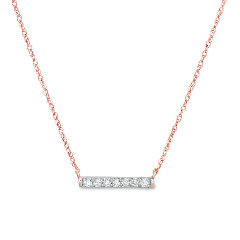 0.065 CT. T.W. Diamond Bar Necklace in 10K Rose Gold - 17.5"|Peoples Jewellers