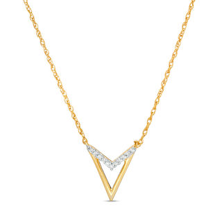 0.04 CT. T.W. Diamond "V" Chevron Necklace in 10K Gold - 17.5"