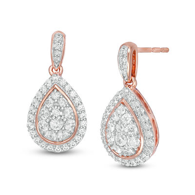 0.69 CT. T.W. Multi-Diamond Teardrop-Shaped Frame Drop Earrings in 10K Rose Gold