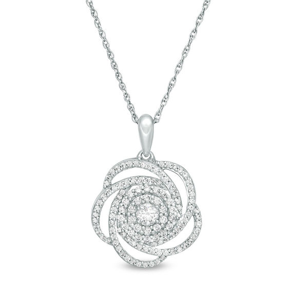 0.45 CT. T.W. Diamond Flower Orbit Pendant in Sterling Silver