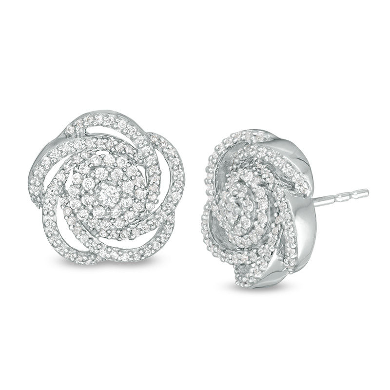 0.45 CT. T.W. Diamond Flower Orbit Stud Earrings in Sterling Silver|Peoples Jewellers