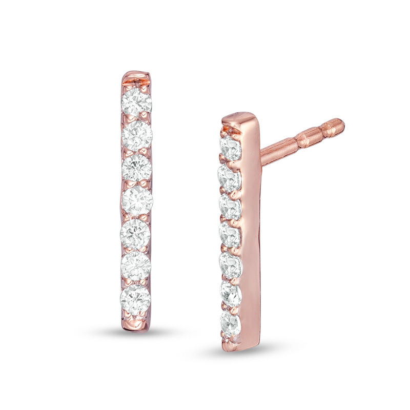 0.085 CT. T.W. Diamond Vertical Bar Drop Earrings in 10K Rose Gold|Peoples Jewellers