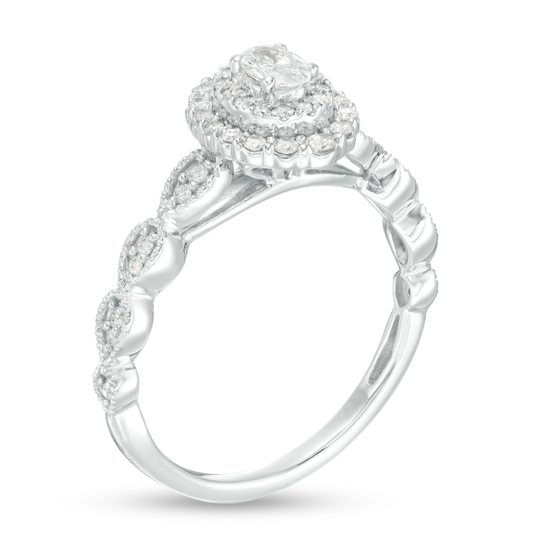 0.40 CT. T.W. Oval Diamond Double Frame Art Deco Vintage-Style Engagement Ring in 10K White Gold