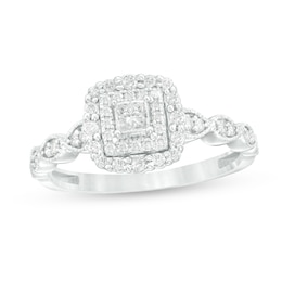 0.40 CT. T.W. Princess-Cut Diamond Double Frame Art Deco Vintage-Style Engagement Ring in 10K White Gold