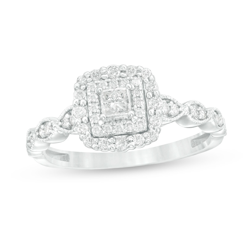 0.40 CT. T.W. Princess-Cut Diamond Double Frame Art Deco Vintage-Style Engagement Ring in 10K White Gold|Peoples Jewellers